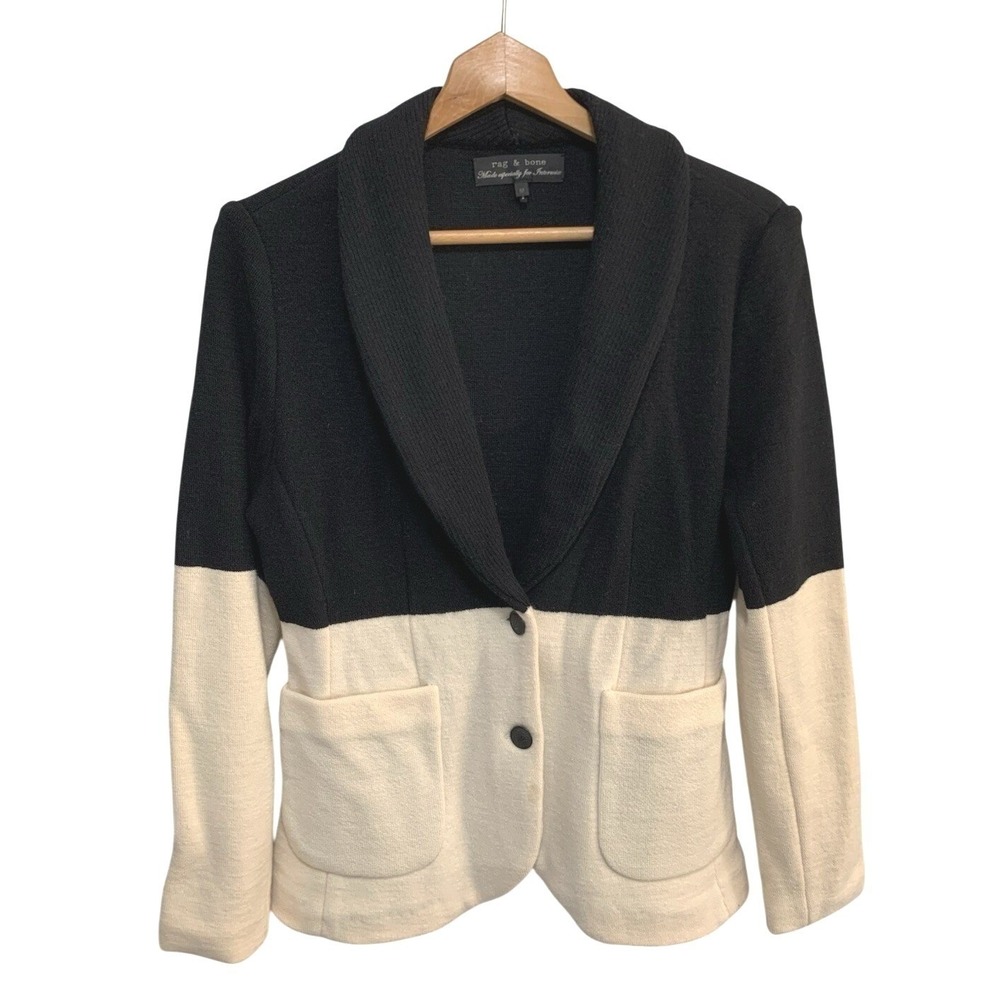 Rag & Bone Intermix Wool Knit Blazer M Colorblock Cardigan Quiet Luxury Chic